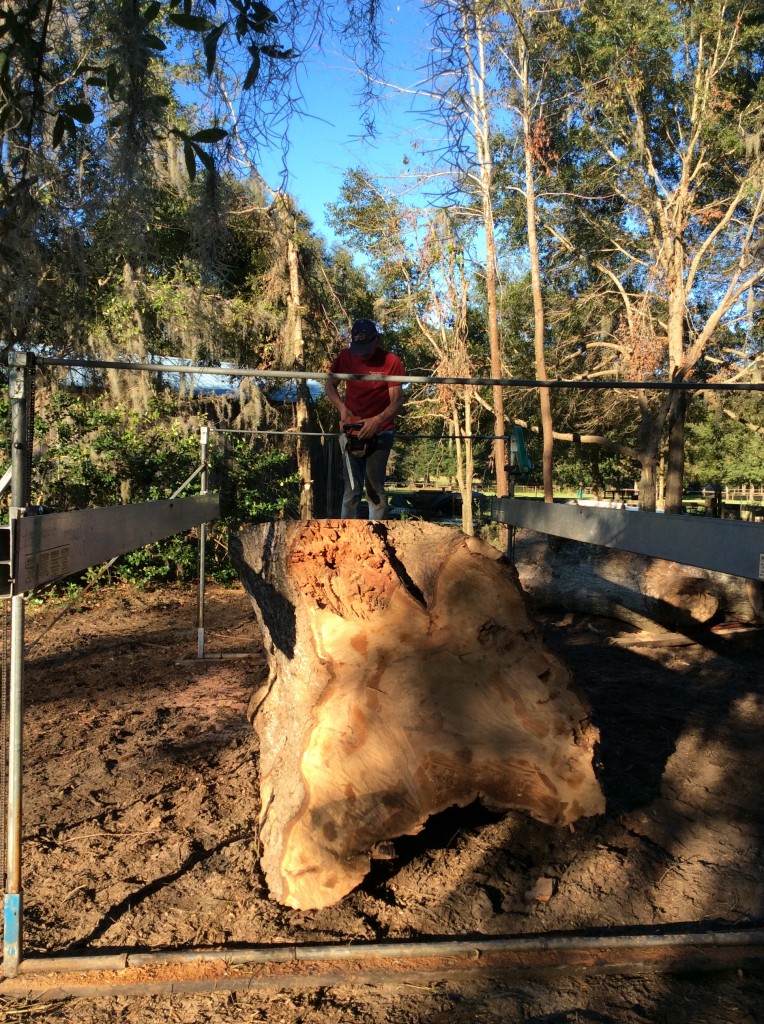 Randy adjusting size of log